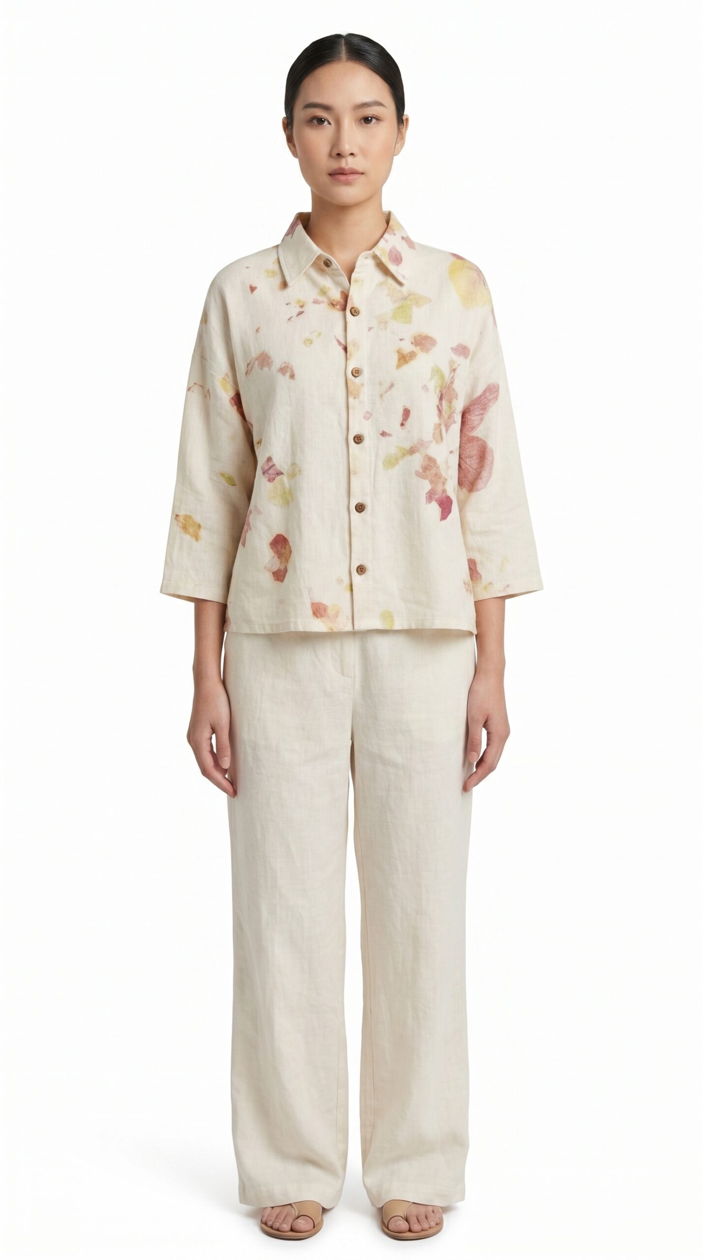 เสื้อเชิ้ตผ้าฝ้ายพิมพ์ลายใบไม้ธรรมชาติ (Eco-Print Botanical Linen Shirt)