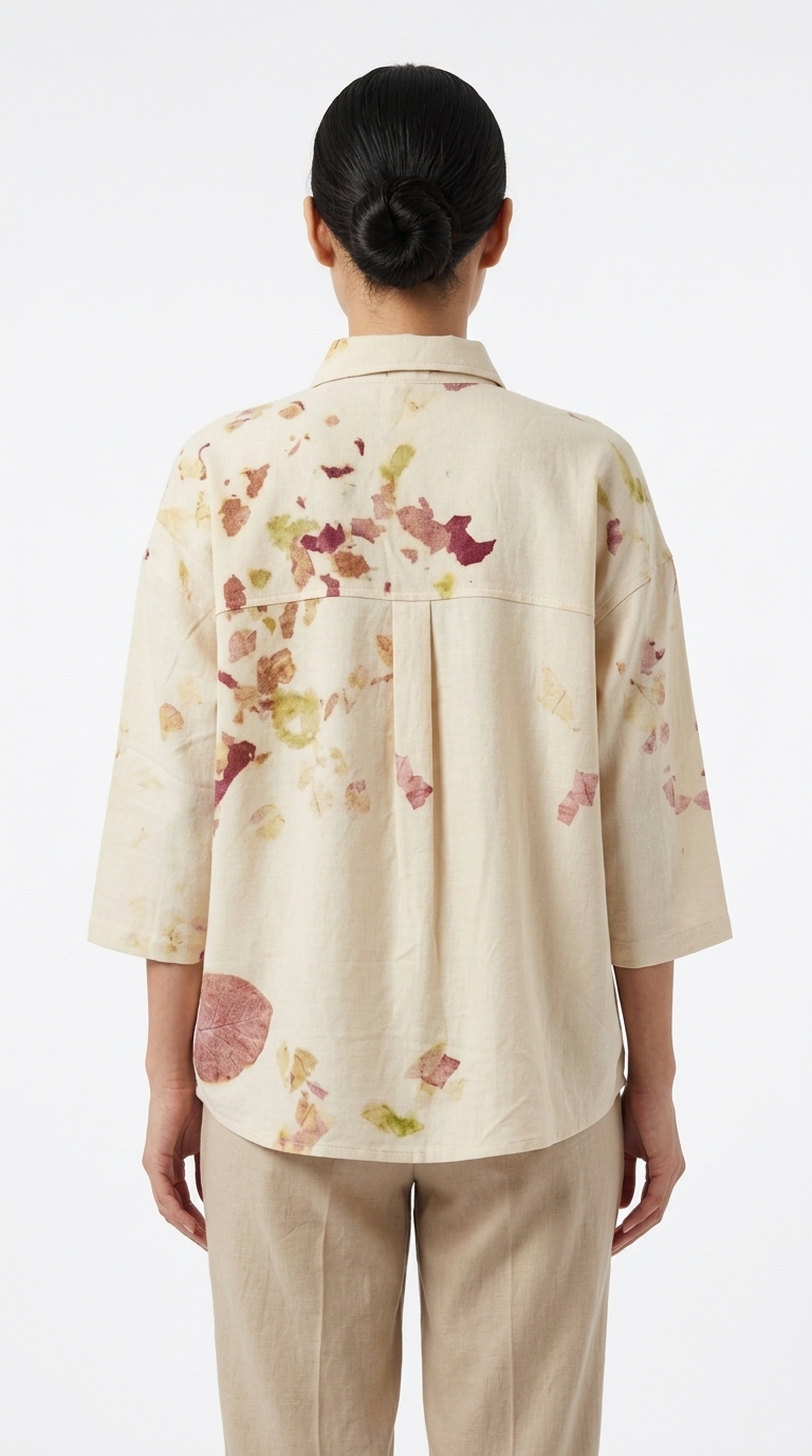 เสื้อเชิ้ตผ้าฝ้ายพิมพ์ลายใบไม้ธรรมชาติ (Eco-Print Botanical Linen Shirt) - Image 2