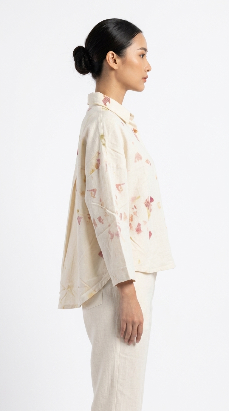 เสื้อเชิ้ตผ้าฝ้ายพิมพ์ลายใบไม้ธรรมชาติ (Eco-Print Botanical Linen Shirt) - Image 3