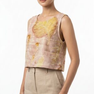 เสื้อครอปสายเดี่ยวผ้าลินินพิมพ์ลายใบไม้ธรรมชาติ (Eco-Print Botanical Linen Crop Top)