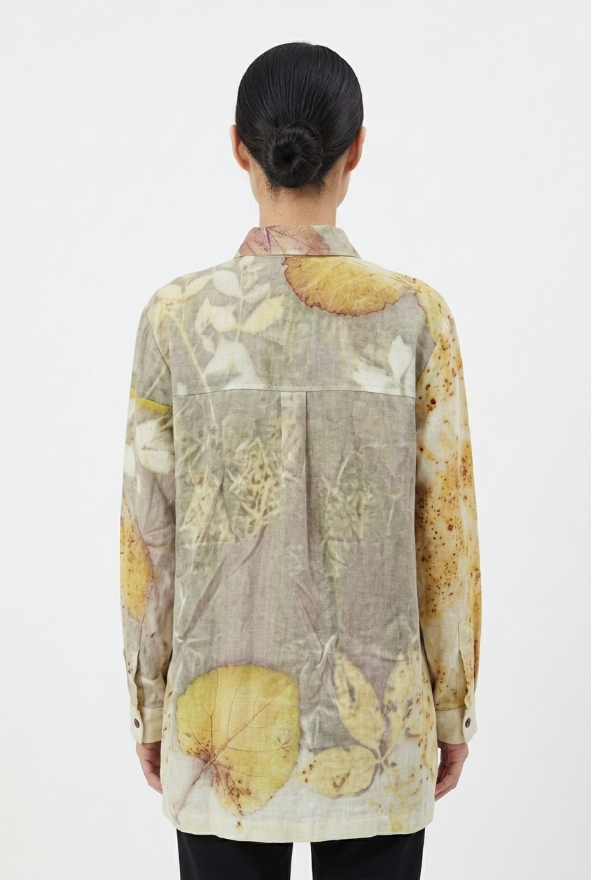 เสื้อเชิ้ตแขนยาวผ้าลินินพิมพ์ลายพฤกษาธรรมชาติ (Eco-Printed Botanical Earth-Tone Shirt) - Image 4